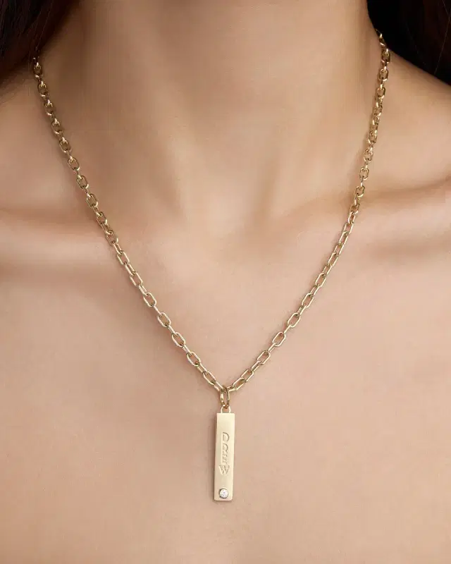 Jennifer Fisher Personalized Narrow Classic Diamond Dog Tag in 18K Yellow Gold