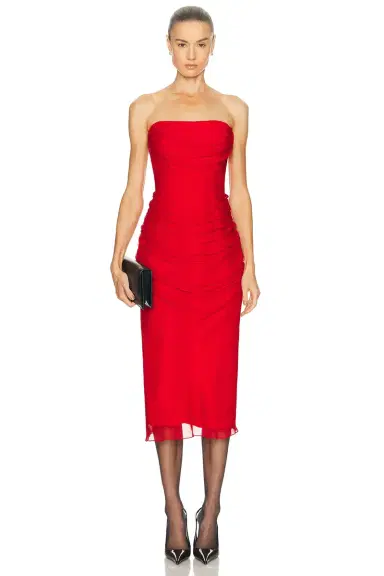 Carolina Herrera Strapless Draped Midi Dress | Thumbnail 1