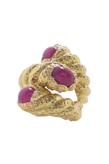 DAVID WEBB Ruby Hammered Tripple Rope Ring | Thumbnail 1
