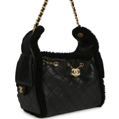 Chanel Chanel Small 25 Hobo Bag Black Crumpled Sheepskin and Shearling Antique Gold Hardware | Thumbnail 2 Chanel Chanel Small 25 Hobo Bag Black Crumpled Sheepskin and Shearling Antique Gold Hardware | Thumbnail 2