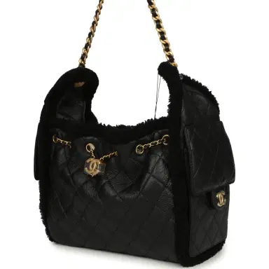 Chanel Chanel Small 25 Hobo Bag Black Crumpled Sheepskin and Shearling Antique Gold Hardware | Thumbnail 3 Chanel Chanel Small 25 Hobo Bag Black Crumpled Sheepskin and Shearling Antique Gold Hardware | Thumbnail 3