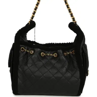 Chanel Chanel Small 25 Hobo Bag Black Crumpled Sheepskin and Shearling Antique Gold Hardware | Thumbnail 5 Chanel Chanel Small 25 Hobo Bag Black Crumpled Sheepskin and Shearling Antique Gold Hardware | Thumbnail 5