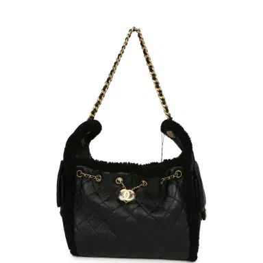 Chanel Chanel Small 25 Hobo Bag Black Crumpled Sheepskin and Shearling Antique Gold Hardware | Thumbnail 6 Chanel Chanel Small 25 Hobo Bag Black Crumpled Sheepskin and Shearling Antique Gold Hardware | Thumbnail 6