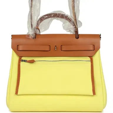 HERMÈS Hermes Herbag Zip PM 31 Jaune Citron Toile H Canvas and Fauve Vache Hunter Palladium Hardware | Thumbnail 4 HERMÈS Hermes Herbag Zip PM 31 Jaune Citron Toile H Canvas and Fauve Vache Hunter Palladium Hardware | Thumbnail 4