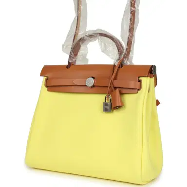 HERMÈS Hermes Herbag Zip PM 31 Jaune Citron Toile H Canvas and Fauve Vache Hunter Palladium Hardware | Thumbnail 5 HERMÈS Hermes Herbag Zip PM 31 Jaune Citron Toile H Canvas and Fauve Vache Hunter Palladium Hardware | Thumbnail 5
