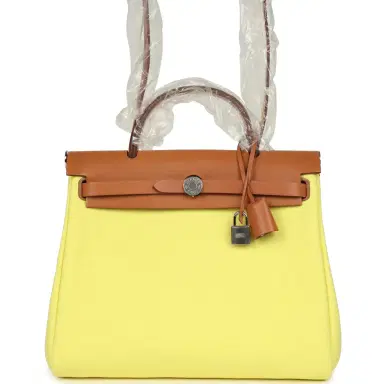 HERMÈS Hermes Herbag Zip PM 31 Jaune Citron Toile H Canvas and Fauve Vache Hunter Palladium Hardware | Thumbnail 1 HERMÈS Hermes Herbag Zip PM 31 Jaune Citron Toile H Canvas and Fauve Vache Hunter Palladium Hardware | Thumbnail 1