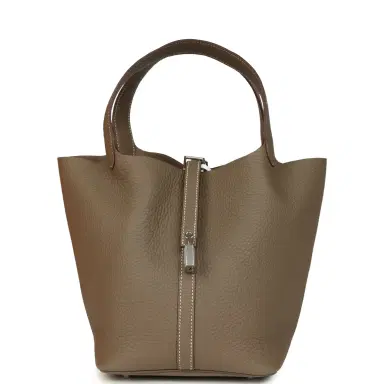 HERMÈS Hermes Picotin Lock 22 Etoupe Clemence Palladium Hardware | Thumbnail 1 HERMÈS Hermes Picotin Lock 22 Etoupe Clemence Palladium Hardware | Thumbnail 1