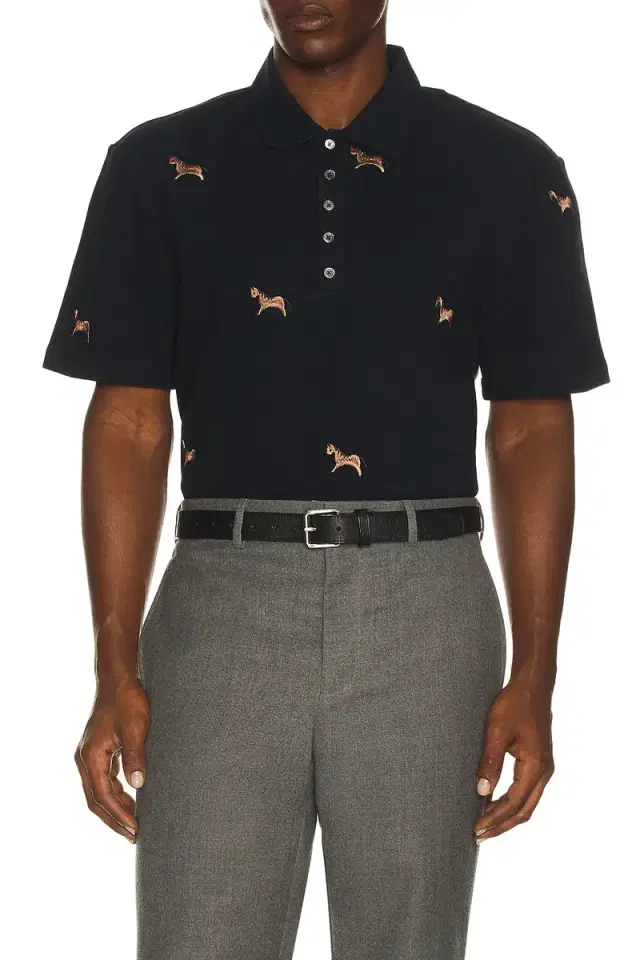 Thom Browne Short Sleeve Pique Polo With Horse Embroidery
