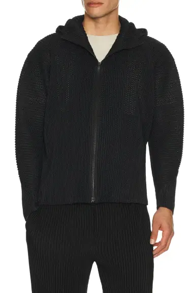 Homme Plissé Issey Miyake Wickerwork Mesh Full Zip Hooded Jacket | Thumbnail 1