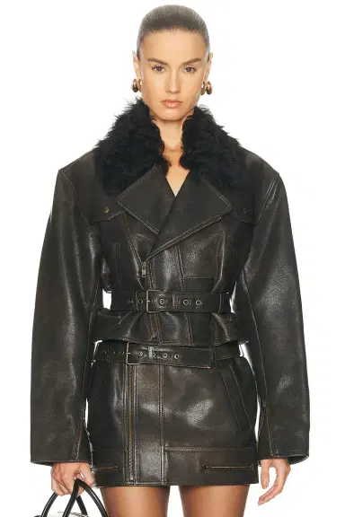 Alex Perry Cropped Leather Biker Jacket | Thumbnail 1 Alex Perry Cropped Leather Biker Jacket | Thumbnail 1