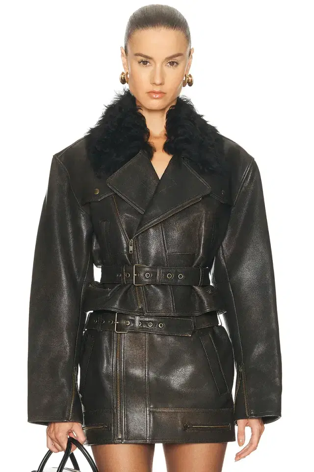 Alex Perry Cropped Leather Biker Jacket