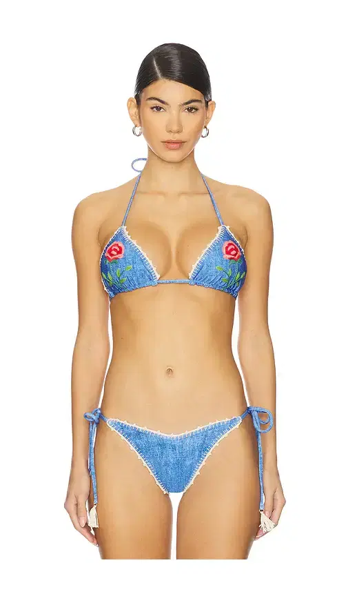 Capittana Lia Roses Denim Bikini Top