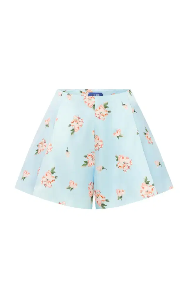 Leo Lin Abby Floral-Print High-Waisted Cotton-Silk Shorts