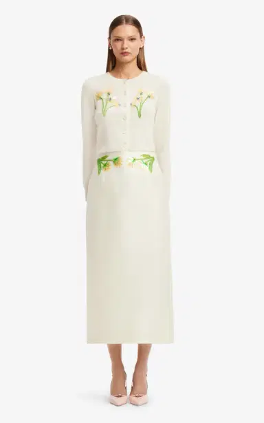 LEO LIN Claire Floral-Embellished Wool-Cashmere Cardigan | Thumbnail 2