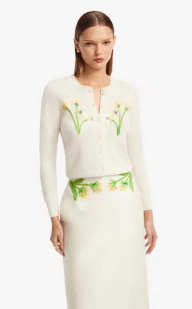 LEO LIN Claire Floral-Embellished Wool-Cashmere Cardigan | Thumbnail 4