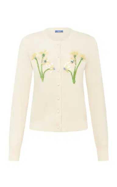 LEO LIN Claire Floral-Embellished Wool-Cashmere Cardigan | Thumbnail 1
