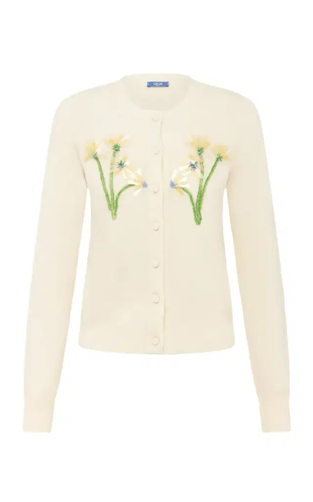 Leo Lin Claire Floral-Embellished Wool-Cashmere Cardigan