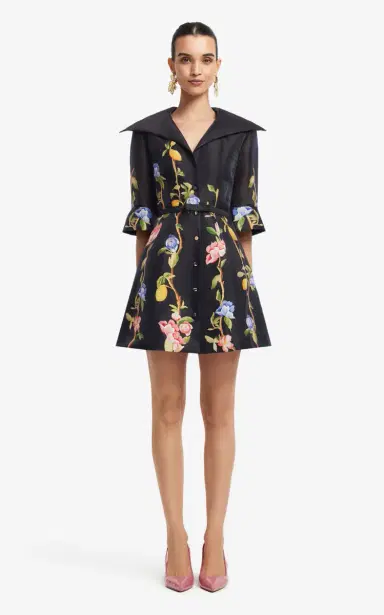 LEO LIN Genevieve Floral-Print Linen-Blend Button-Up Mini Dress | Thumbnail 3
