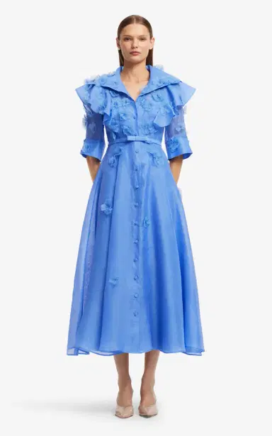 Leo Lin Anya Petal-Embellished Linen-Silk Button-Up Midi Dress | Thumbnail 3