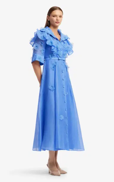 Leo Lin Anya Petal-Embellished Linen-Silk Button-Up Midi Dress | Thumbnail 4