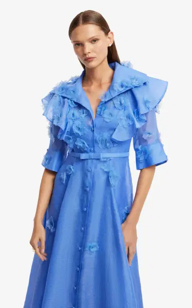 Leo Lin Anya Petal-Embellished Linen-Silk Button-Up Midi Dress | Thumbnail 5