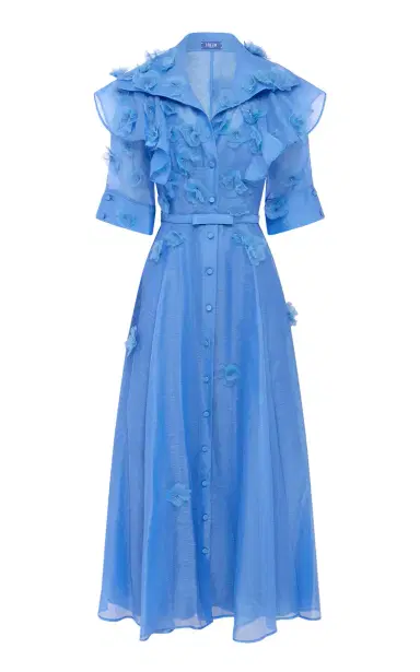Leo Lin Anya Petal-Embellished Linen-Silk Button-Up Midi Dress | Thumbnail 1