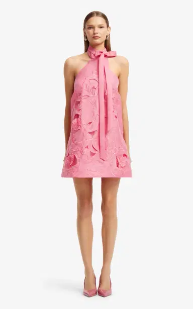 LEO LIN Lola Floral-Appliqued Linen-Blend Halter Mini Dress | Thumbnail 2