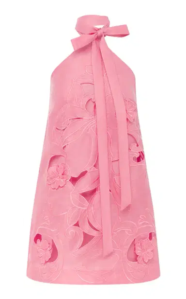 LEO LIN Lola Floral-Appliqued Linen-Blend Halter Mini Dress | Thumbnail 6