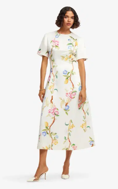 LEO LIN Caroline Floral-Print Linen-Silk Midi Dress | Thumbnail 3