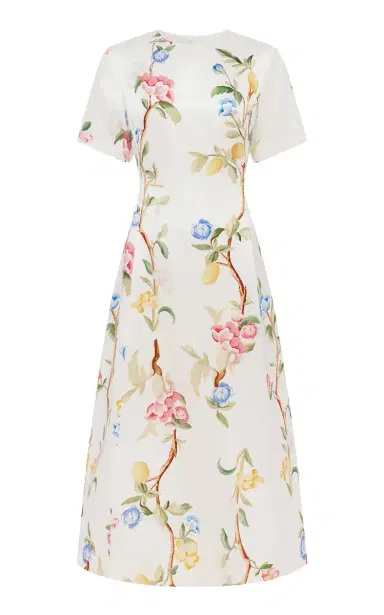 LEO LIN Caroline Floral-Print Linen-Silk Midi Dress | Thumbnail 6