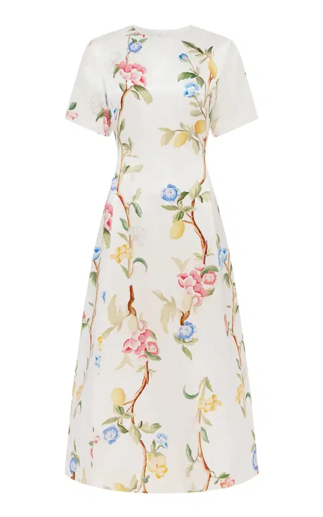 Caroline Floral-Print Linen-Silk Midi Dress