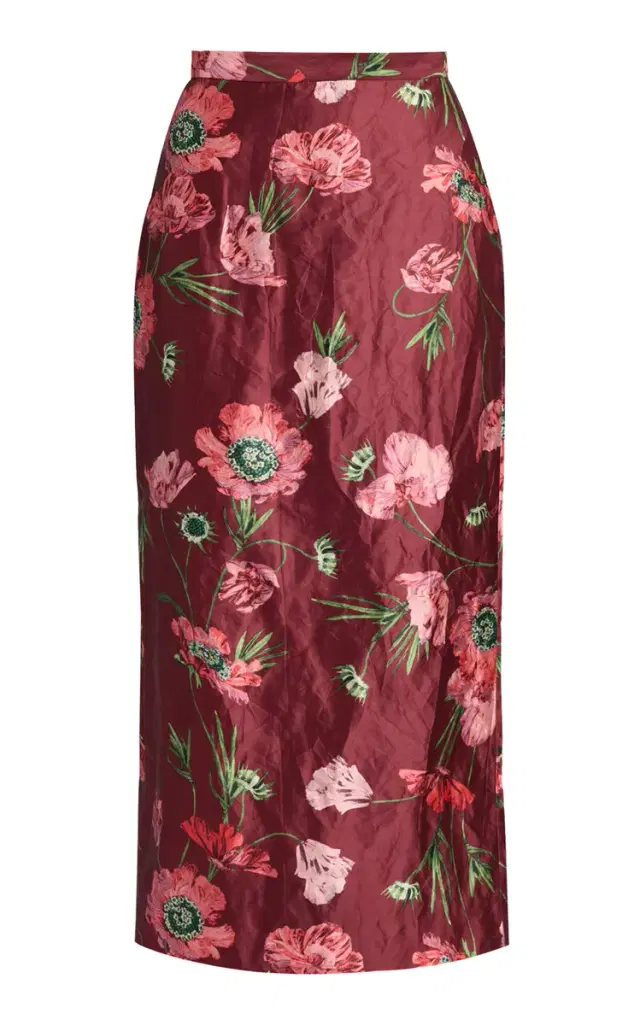 Erdem Floral Textured Satin Midi Skirt