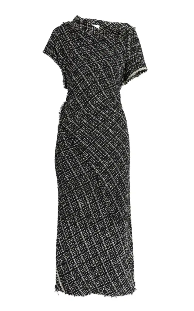 Erdem Asymmetric Tweed Wool Midi Dress