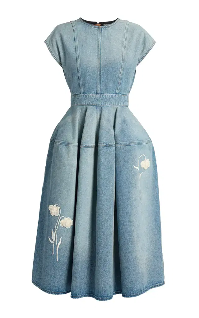 Embroidered Denim Cotton Midi Dress Embroidered Denim Cotton Midi Dress