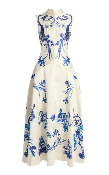 Erdem Floral Ruffled Satin Midi Dress | Thumbnail 1 Erdem Floral Ruffled Satin Midi Dress | Thumbnail 1