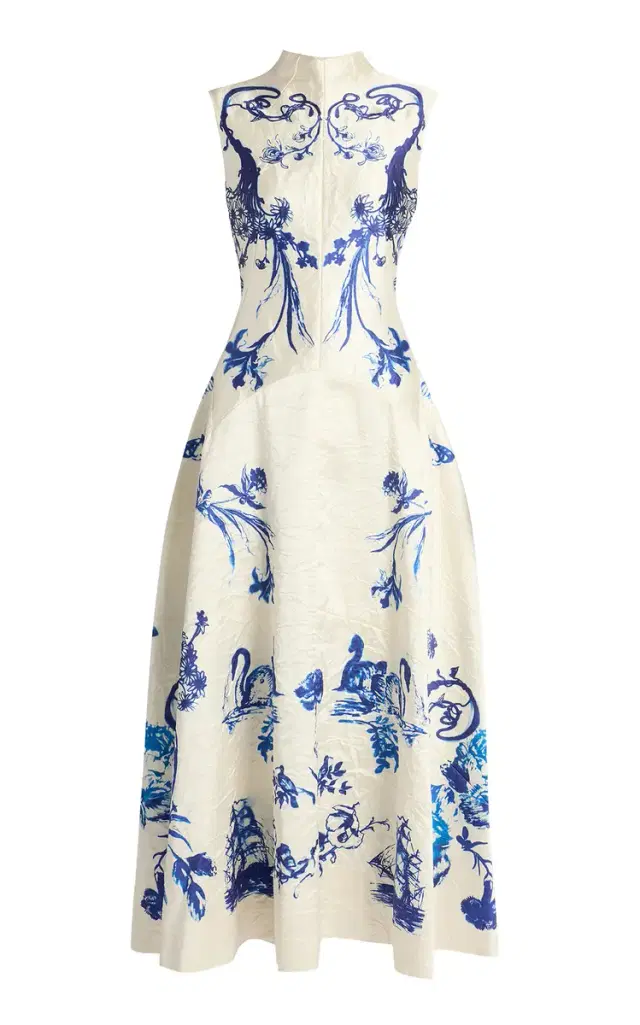 Floral Ruffled Satin Midi Dress