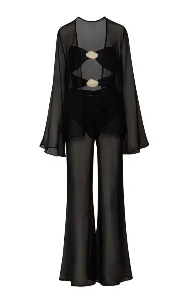 Gem Sheer Wide-Leg Pants