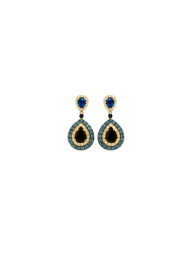 3.03ct Diamond Sappphire 14K Gold Drop Earrings