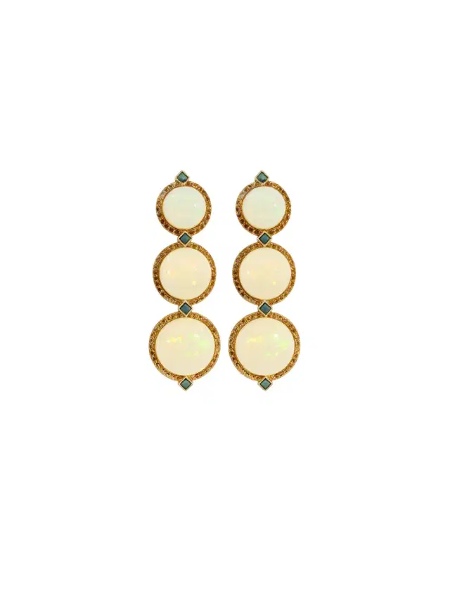 30.56ct Opal Diamond 18K Gold Statement Earrings