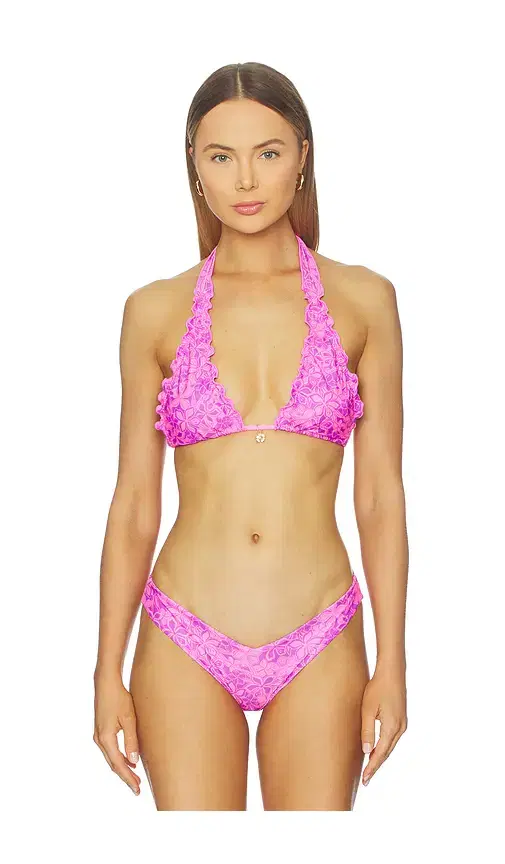 Kulani Kinis Lettuce Edge Halter Bikini Top