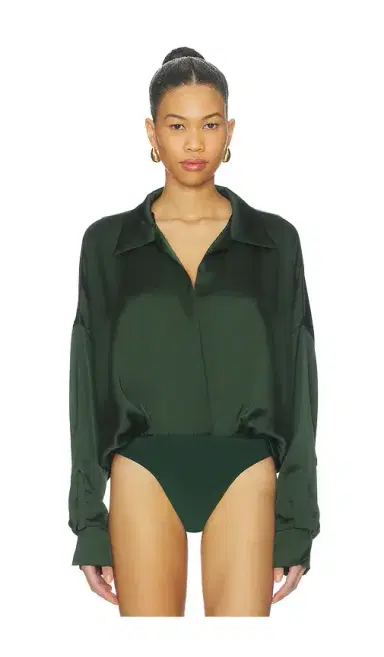 Norma Kamali Super Oversized Boyfriend Shirt Bodysuit | Thumbnail 2