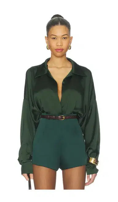 Norma Kamali Super Oversized Boyfriend Shirt Bodysuit | Thumbnail 1