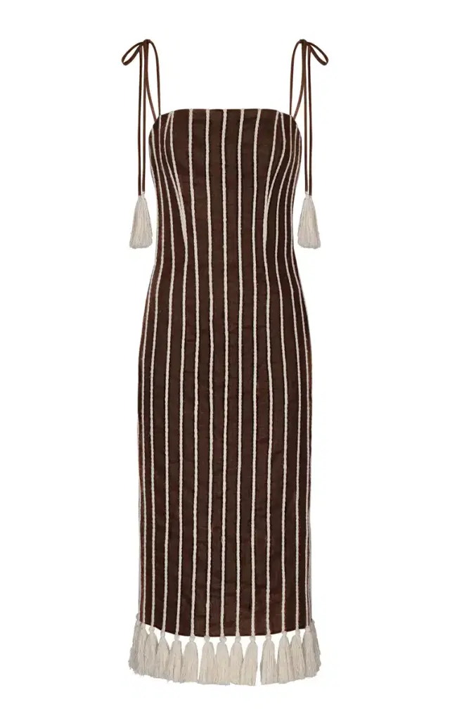 Postales Embroidered Linen Midi Dress