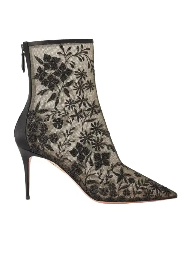 Mon Amour 85 Bead-embellished Satin-trimmed Mesh Ankle Boots