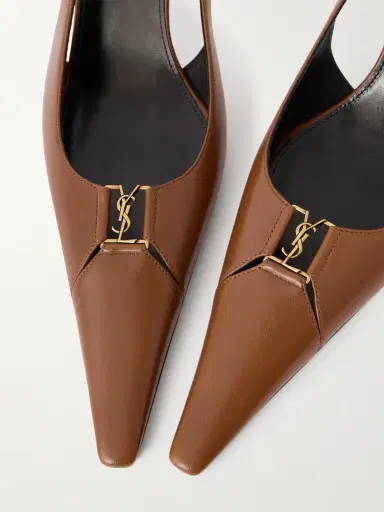 Saint Laurent Babylone Logo-embellished Leather Slingback Pumps | Thumbnail 5 Saint Laurent Babylone Logo-embellished Leather Slingback Pumps | Thumbnail 5