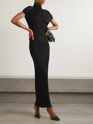 Jean Paul Gaultier Embellished Checked Ribbed-knit Turtleneck Maxi Dress | Thumbnail 2