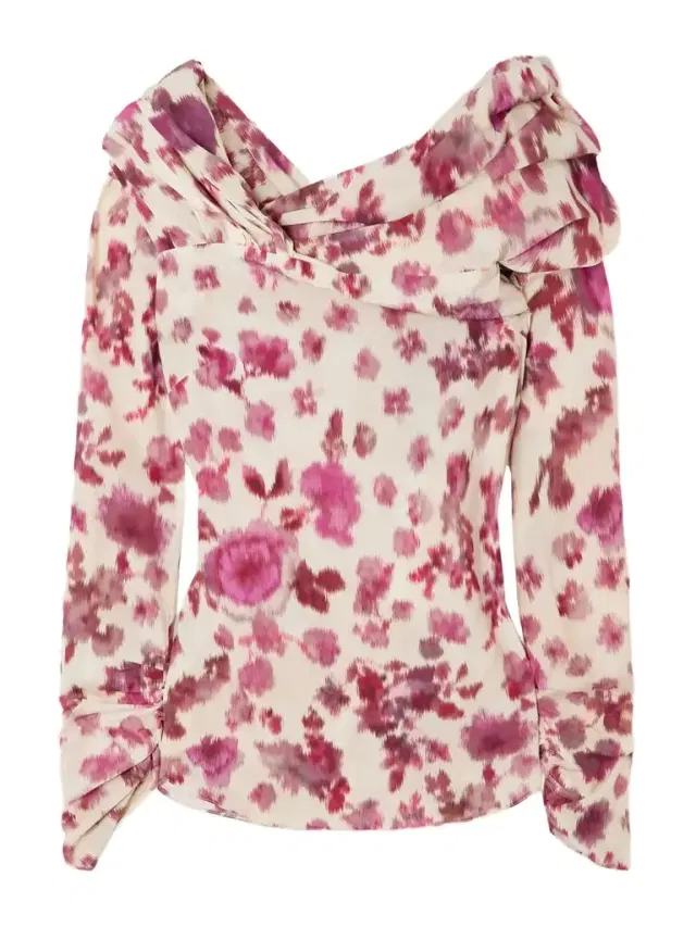 Danka Off-the-shoulder Draped Floral-print Stretch-silk Top
