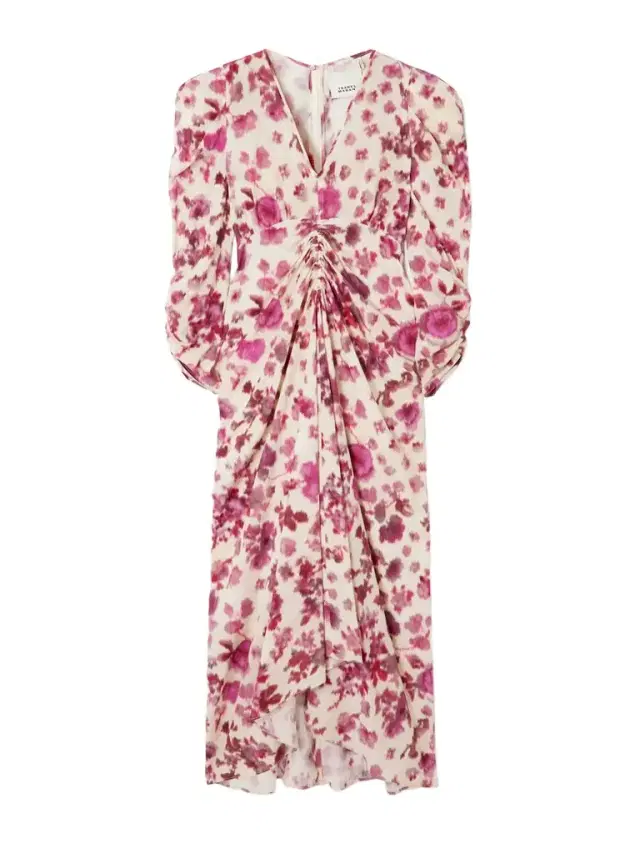 Albini Gathered Printed Silk-blend Midi Dress