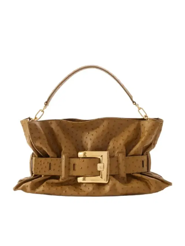 Anthem Buckled Ostrich-effect Leather Shoulder Bag