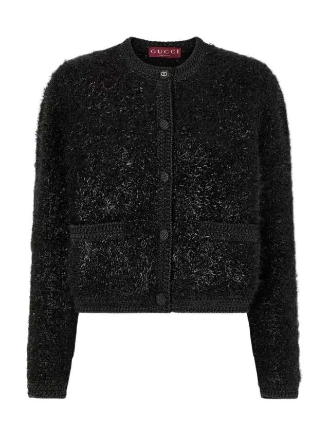 Cropped Metallic Knitted Cardigan